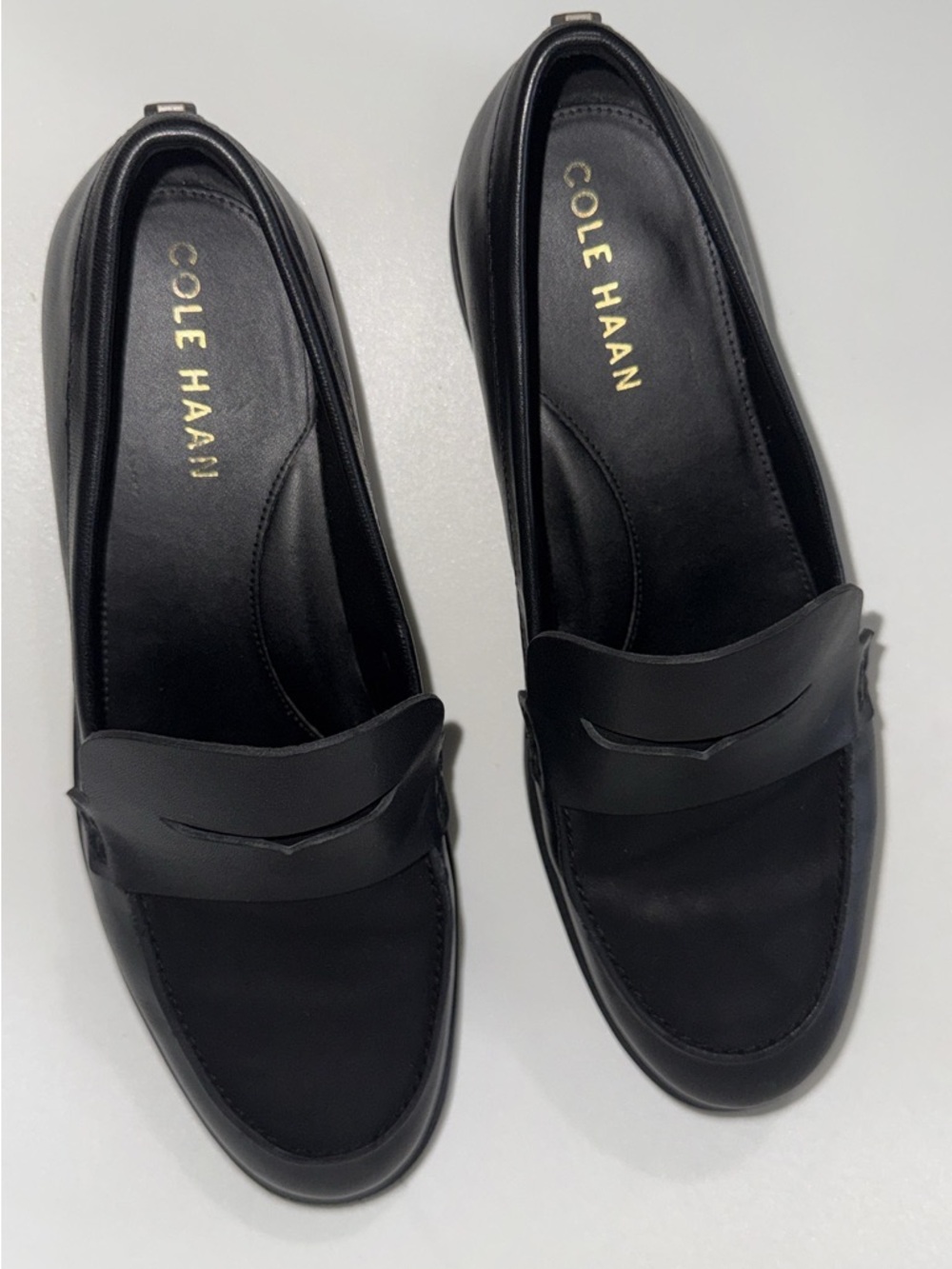 Cole Haan Black Leather Penny-Style Loafers